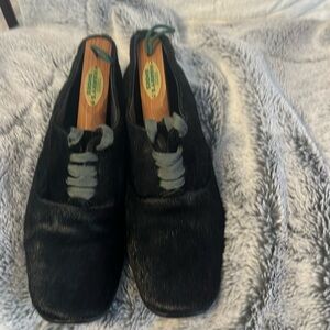 Blank leader lace up flats